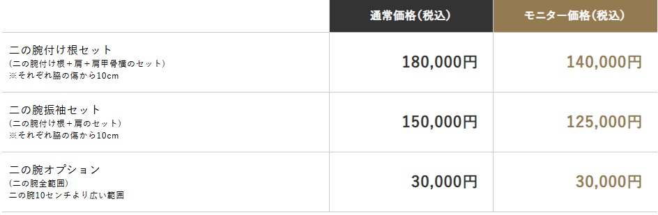 二の腕の脂肪吸引注射価格